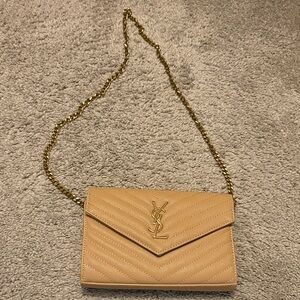 Yves Saint Laurent Tan Quilted Crossbody Bag with Gold Chain